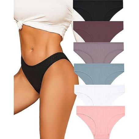 ALL OF ME Lot de 6 Slips Femme Coton Culotte pour Femme sous-vêtements Soft Hipster Sexy Panties Caleçons Doux Multipack S-XL