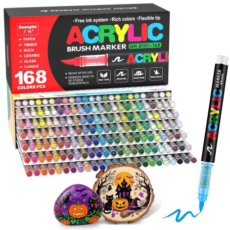 Guangna 168 Couleurs de Marqueur Acryliques, Acrylic Paint Markers pour Papier, Verre, Galet, Métal, Plastique, Bois