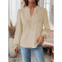 TUUHAW Tee Shirt Femme Bohème Col en V Top Manches Longues Blouse Élégant | Automne Chemise, Plissé Lâche, Dentelle Tunique, Flu
