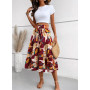 Adigaber Faldas de Mujer Cintura Elástica Faldas Vintage Estampado Floral Volantes A-Línea Faldas a la Pantorrilla Con cinturón
