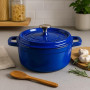 Cocotte en fonte ronde avec revêtement céramique vitrifié Cocotte avec couvercle Gourmet Tools (bleu, 22 cm)