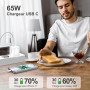 YISH 65W Chargeur USB C Rapide GAN：PD3.0 Prise Secteur USB C Charge Rapide Compatible avec MacBook iPhone 18 17 16 Samsung S26 S