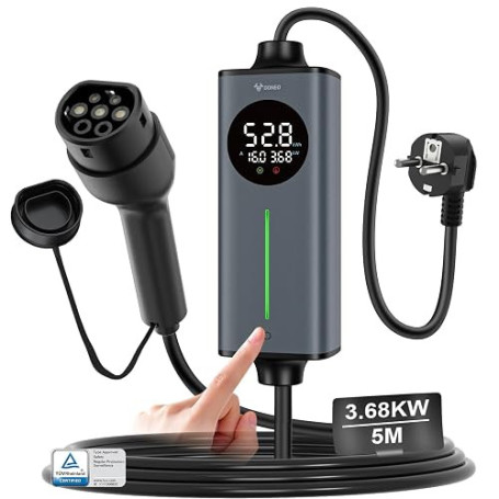 GONEO Chargeur Voiture Électrique Type 2 Portable,Température surveillance,Terre & CA 30mA+CC 6mA Détection.16a monophasé Schuko