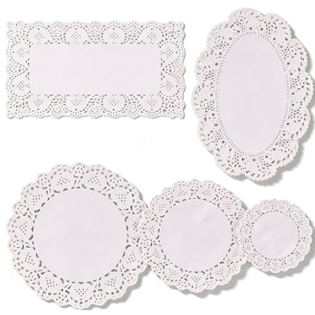 250 Pièces Napperon Papier，BetterJonny Napperon Dentelle de Différentes Tailles Gâteau d'emballage Tapis de Papier pour Gâteau,