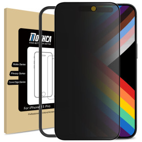 Mothca Verre Trempé Anti Espion pour iPhone 15 Pro Mat, Vitre Protection Ecran Privacy Matte à Couverture Complète, 9H Dureté, A