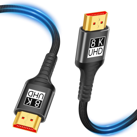 Kryoza Câble HDMI 8K 3m,Cable HDMI 2.1 8K@60Hz 4K@120Hz 7680P | Ultra Haute Vitesse Supporte HDR10 3D eARC HDCP2.2&2.3,Compatibl