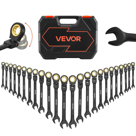 VEVOR Jeu de Clés Mixtes 24PCs, Clé Plate à Cliquet à Tête Flexible, pour Réparation Domestique et Automobile Atelier, SAE et Mé