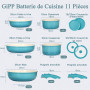 GiPP 11 Pièces Set Poele et Casserole Induction Antiadhésive en Granit,Bleu | Batterie de Cuisine Tout Feux, Inclure Poêle/Casse
