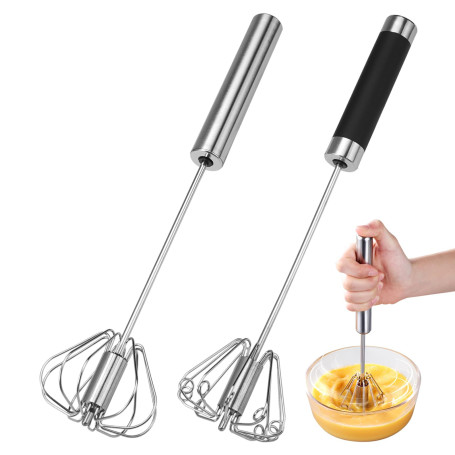 2 Pièces Fouet Semi-Automatique en Acier Inoxydable 10 Pouces | Fouet Cuisine pour la Cuisson, Batteur Rotatif Multifonctionnel,