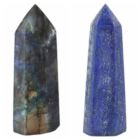 mookaitedecor Labradorite & Lapis Lazuli Colonne Cristal Pierre Baguette Point,Pierre Guerison pour Méditation Décoration,Lot de