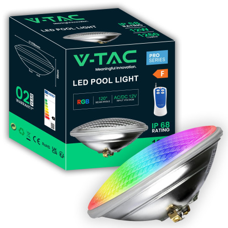 V-TAC Lampe LED Piscine Multicolore RGB 12W - AVEC TÉLÉCOMMANDE - PAR56 - Lampe en Verre Antichoc IP68 pour l'Éclairage des Pisc