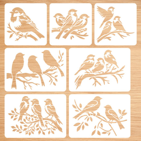 Lot de 7 Pochoirs Oiseaux, Pochoirs à Motifs d'Oiseaux Réutilisables, Pochoir Peinture Oiseau pour Artisanat, Peinture Murale et