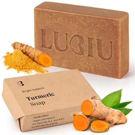 lubiu Savon Curcuma Visage et Corps - 100g Savon Naturel - Savon Visage Femme et Homme & Savon Solide Corps - Turmeric Soap - Sa