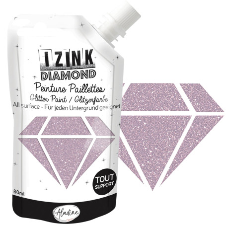 Aladine - Izink Diamond Rose Pastel 80 ml - Peinture Pailletée - Pour Tout Support : Papier, Tissu, Béton, Métal, Bois - DIY et 