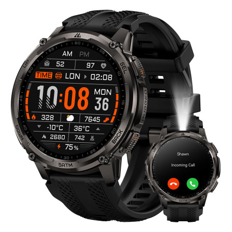 KOSPET Tank T4C GPS Montre Connectée Homme, Lampe Torche LED, Talkie-Walkie | Étanche 5 ATM et IP69K, 1,5'' AMOLED, Autonomie 15