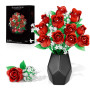 Fleurs Briques De Construction, Bouquet De Fleurs pour Adultes, Kit De Jeu De Construction 11 Roses Artificielles, 459 Pièces, C