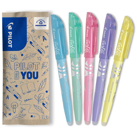 PILOT - 5 FriXion Light Soft - Surligneur Effaçable - Couleurs Pastel | Encre Thermosensible - Notes Propres, Sans Ratures - Ble
