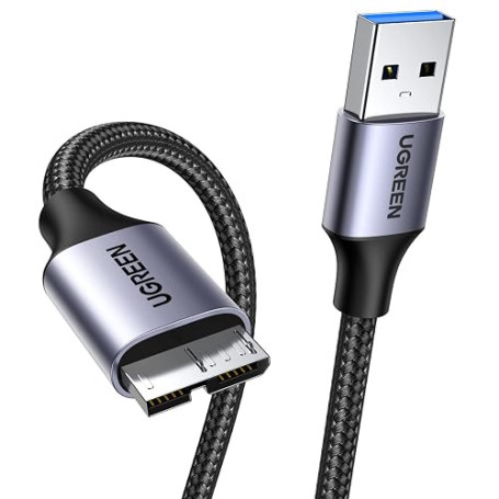 UGREEN Câble USB 3.0 Mâle A vers Micro B Cable Disque Dur Externe (0.5M) | Nylon Tressé, Compatible avec Western Digital WD Elem
