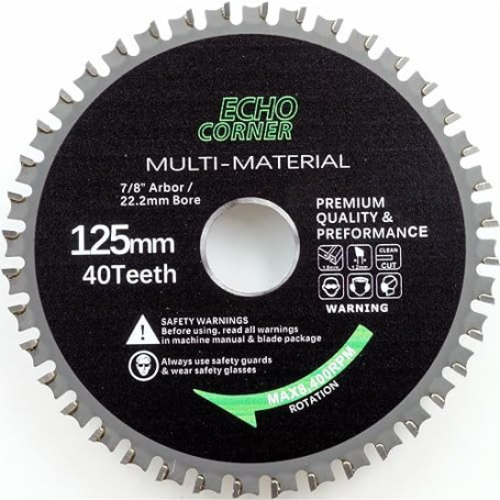 Lame de scie 125 mm en carbure pour meuleuse d'angle, alésage 22,2 mm, 40 dents