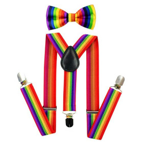 TRIXES 2 Noeud Papillon et Bretelles Arc-en-ciel Bretelles élastiques en forme de Accessoires pour Déguisements de Fête et Événe