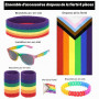PHOGARY 6PCS LGBTQ Ensemble de Cape de Drapeau de la Fierté Gay, Y compris Drapeau Arc-en-Ciel Bandeau Bracelets Lunettes de Sol