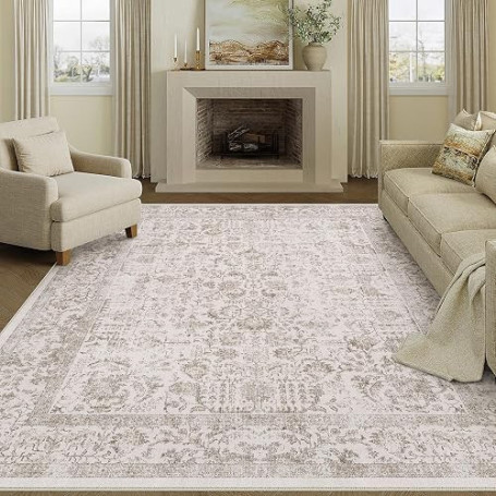 HUGEAR Vintage Tapis Salon 240x300cm Marron Lavable en Machine Rug | Chambre Adulte Grand Rugs,Descente de Lit, AntidéRapant Car