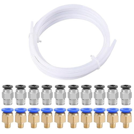 QitinDasen 5 Mètres 3D Imprimante PTFE Téflon Tube, avec 10 Pièces PC4-M6 Pneumatique Connecteur et 10 Pièces PC4-M10 Pneumatiqu