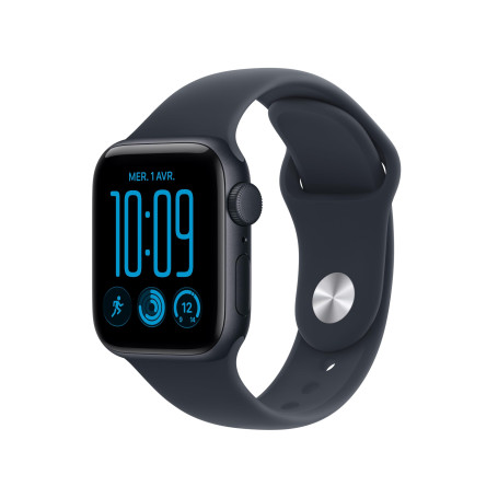 Apple Watch SE 3 (GPS), Boîtier en Aluminium Minuit de 40 mm | Bracelet Sport bleu marine - M/L. Fitness + Sommeil + Suivi de cy