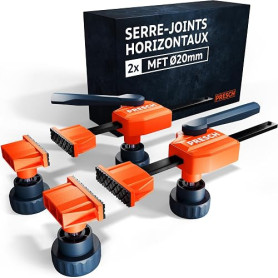 PRESCH Serre-joint horizontal 2 pcs. – Presse d'établi pour trous Ø20mm | Incl 2x crochets d'établi & 4x vis de serrage - Mainti