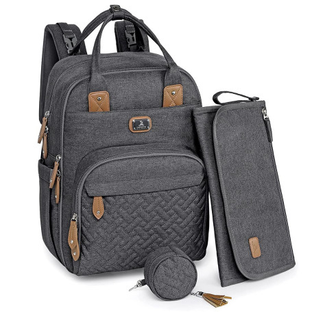 Dikaslon Sac a Langer Bebe, Sac à Langer à Dos Grande Capacité 18 Poches, Polysteer Déperlant, Tapis à Langer, Porte Tétine, San