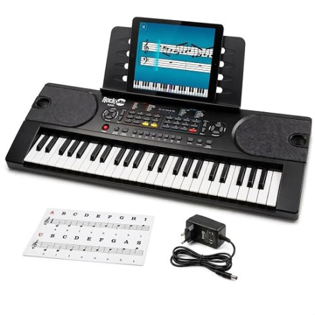 RockJam RJ549 Clavier Piano 49 Touches pour Débutants | Synthétiseur débutant portable 49 touches avec pupitre, autocollants de