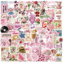 Pack de 100 Autocollants Coquette Vintage Rose Esthétique, Stickers PVC Résistants à l'Eau pour Gourde, Ordinateur Portable, Scr