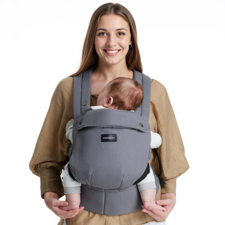 Momcozy Porte Bebe Ergonomique 100% Coton,Gris, 3–24 Mois, 3,2–20 kg | Porte-bébé physiologique, position M, tour de taille régl