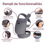 Momcozy Porte Bebe Ergonomique 100% Coton,Gris, 3–24 Mois, 3,2–20 kg | Porte-bébé physiologique, position M, tour de taille régl