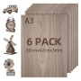 Lot de 6 Contreplaqué Noyer 3mm A3,300 x420mm Panneau Feuille Découpe Laser | Planche Bois pour Pyrogravure, Gravure, projet de 