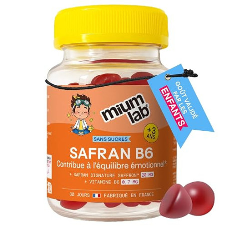 MIUMLAB Gummies Safran Enfant Vitamine B6, Équilibre Émotionnel & Agitation | Complément alimentaire enfant, aide gestion émotio