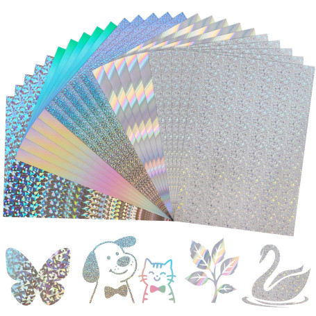 Papier Cartonné Miroir à Motifs Mixte Argent A4 25 Feuilles 250g/m²/92lb | Uncle Paul 5 Motifs Papier Réfléchissant Métallisé po