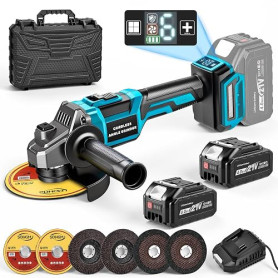 Meuleuse d'angle sans fil Brushless Compatible Makita 18V Batterie | 6 Vitesses 10 000 tr/min, écran Intelligent 125 mm Disqueus