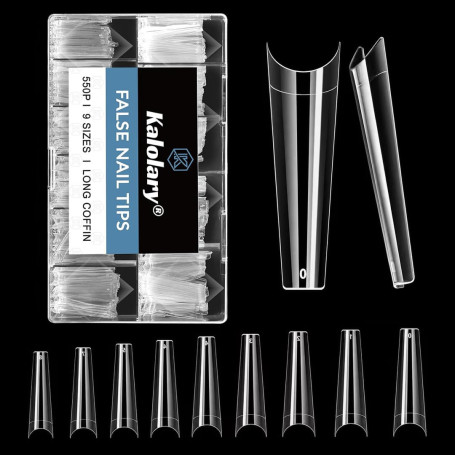 Kalolary 550P Transparentes Capsules Ongles Extra Longues Coffin Ballerine | Capsules Demi-Couverture pour Extension d’Ongles, T