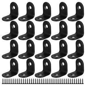 Lot de 20 supports d'angle d'angle droit à 90 degrés, supports en L, petits supports d'angle noirs en acier inoxydable pour meub