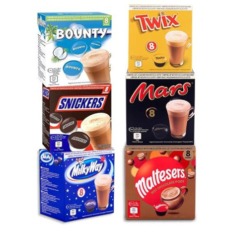 Mars Boissons au Chocolat chaud - Dolce Gusto Compatible - 48 Capsules - Mars, Twix, Milkyway, Snickers, Bounty & Malteser