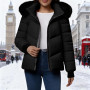 Doudoune Femme Hiver avec Capuche Fourrure Manteau Femme Courte Chaud | Veste Doudoune Matelassée Femmes Casual Puffer Jacket Pa
