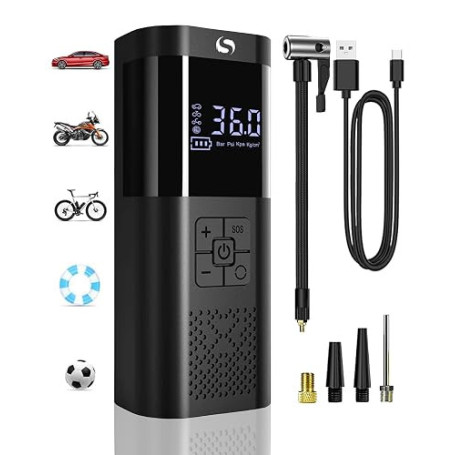 SERVOMASTER Compresseur à Air Portatif, Mini Compresseur 150PSI | avec Jauge, Gonfleur Pneus Voiture sans Fil, Accessoire Voitur