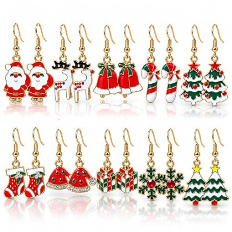 16 Paires Boucle Oreille Noel, Boucles D'oreilles Femme Noël | Alliage émaillé, pour fêtes et réveillons, 16 paires de 3,3 cm, B