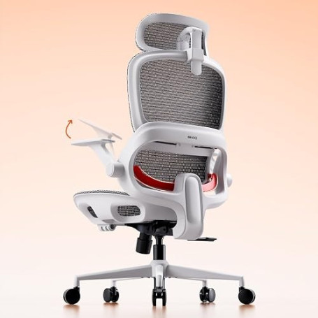 SIHOO B100 Chaise de Bureau Toute Maille, Support Lombaire Adaptatif, Gris | Appui-Tête Large Réglable, Accoudoirs Rabattables,
