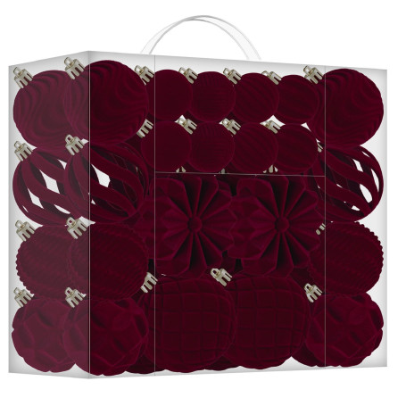 48 Boule de Noel Velour Bordeaux, Décoration Sapin de Noël Rouge Floquées | Incassables Deco Sapin de Noël, différentes tailles 