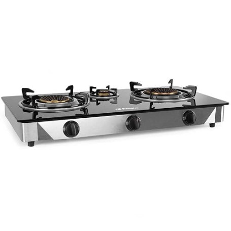 Orbegozo Fo 3520 Cuisinière à gaz, 2 brûleurs triple couronne, butane ou propane, allumage piézoélectrique, surface en verre tre
