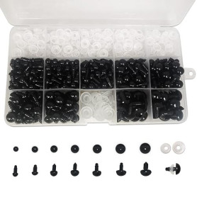 FANGZIDM 346 Pièces Yeux de Sécurité avec Rondelles de 5-12mm Yeux de Jouet en Plastique Noir pour Fabrication de poupées DIY Lo