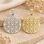 Felicidade Pendentif Fleur de Vie en Acier Inoxydable - Symbole d'Harmonie et d'Énergie Positive - Couleurs Argent et Doré - Idé