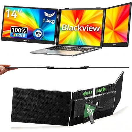 Blackview DCM5 Double Ecran PC Portable 14" FHD 1080P IPS Certifié TÜV Multi Triple Ecran PC Extension Ecran pour 13-17,3" Ordin